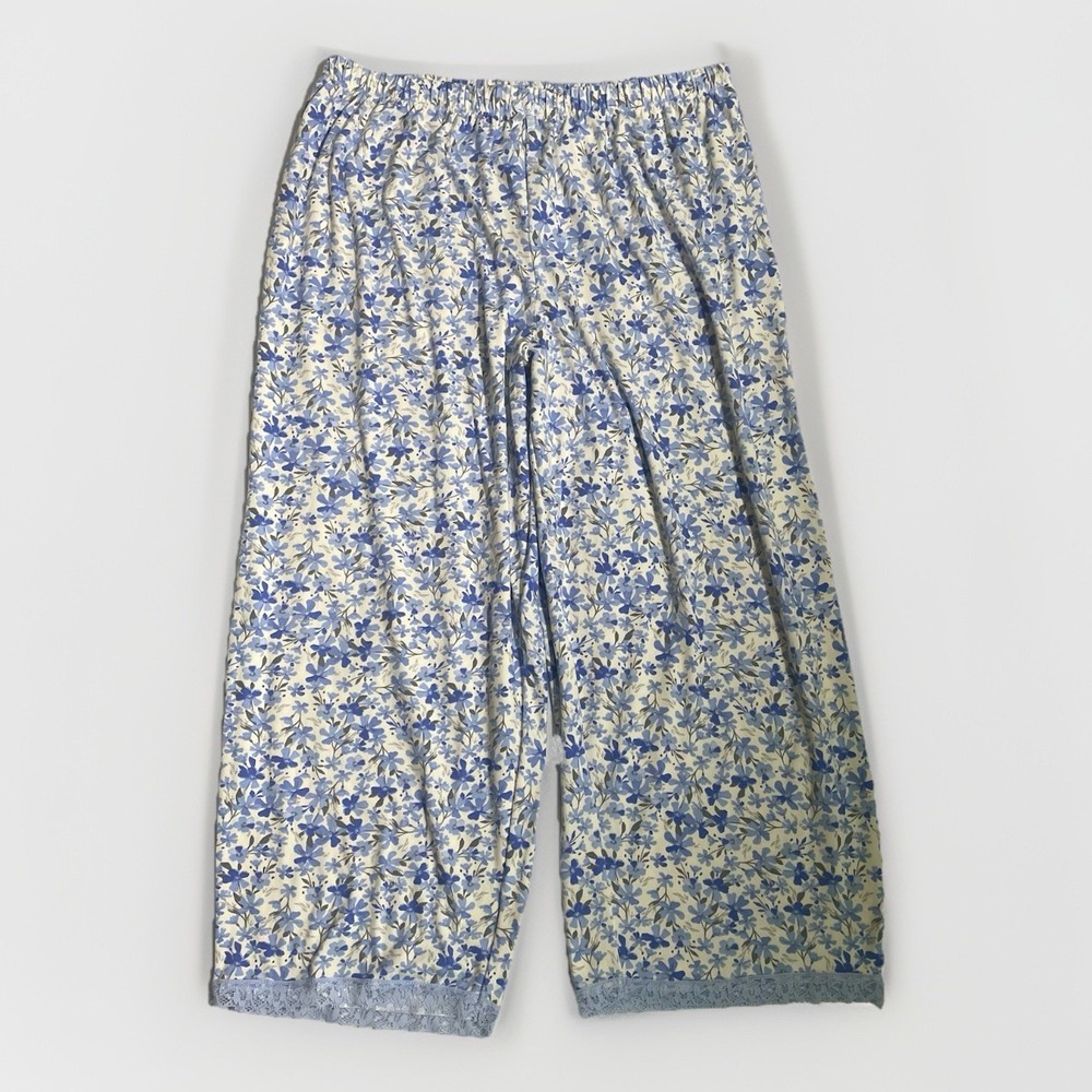 NWT Rene Rolfe 2 Piece Pajama Set Women M Sleeveless Tank W/ Capri's Blue Floral - Picture 7 of 9